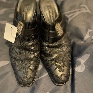 Brighton mule slides mules leather black embossed size 9 used with dust bag